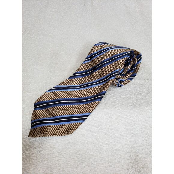 XMI Classic 100% Silk Tie Gold Blue Stripes Executive Look Retails for $75 NWT - Picture 1 of 5